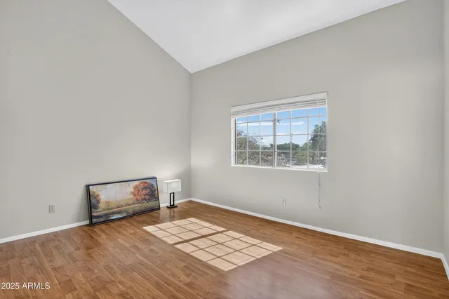 a view of a livingroom with wooden floor and closet