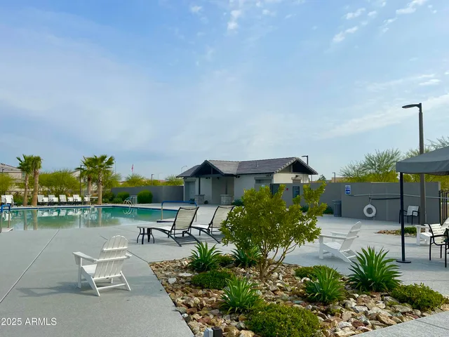 a view of street with sitting area