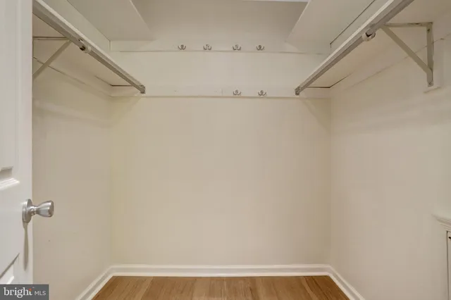 a view of walk in closet with empty racks