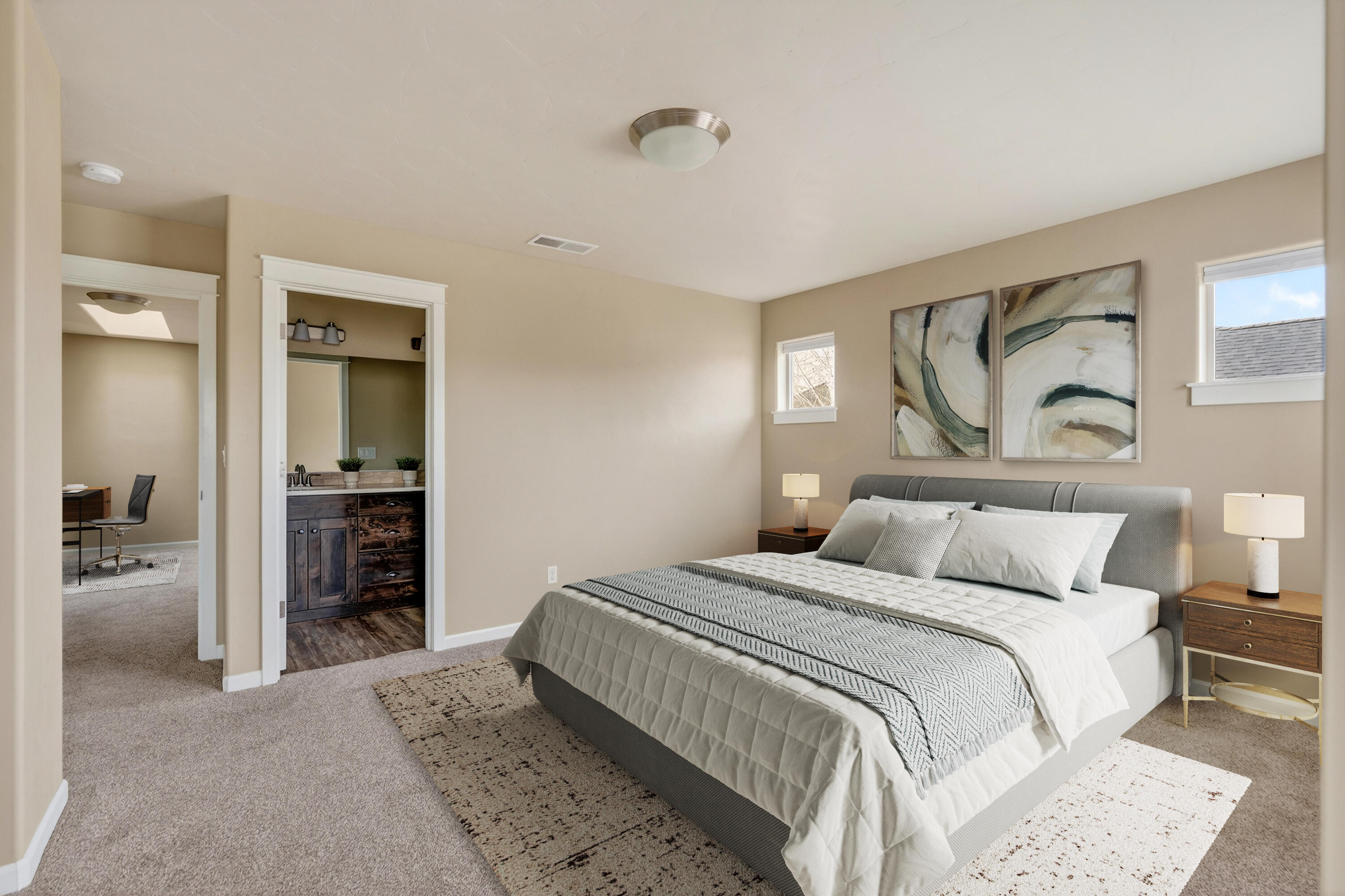 3365 Southwest 28th Street Redmond, OR 97756 - Photo 17 of 39 a bedroom with a large bed and a chandelier
