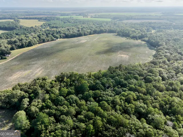 an aerial view of valley and lake
