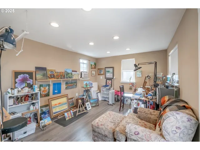 a view of backyard with wooden floor