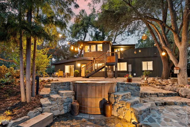 a view of a building with a patio