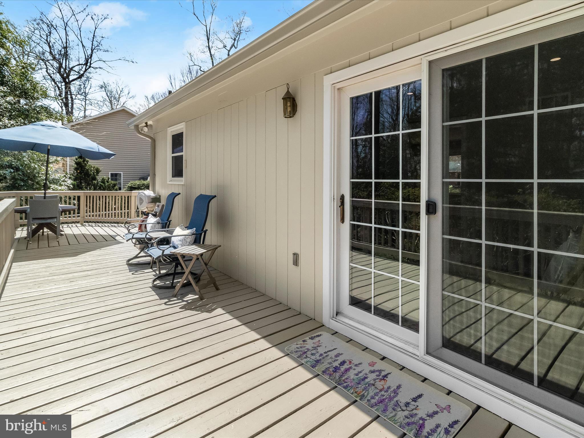 941 Buttonwood Trail Crownsville, MD 21032 - Photo 30 of 43 a view of a deck with table and chairs under an umbrella with wooden floor