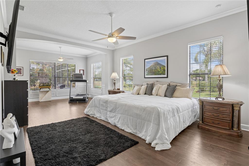 11325 Preston Cove Road Clermont, FL 34711 - Photo 18 of 58 a bedroom with a large bed a chandelier and windows