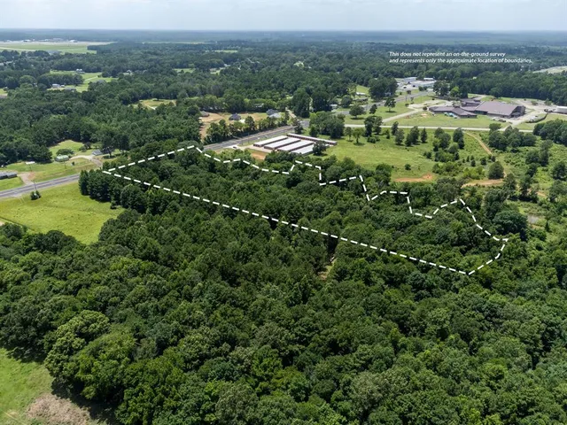 a view of a city with lush green forest
