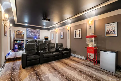 a living room with lots of furniture and traffic lights