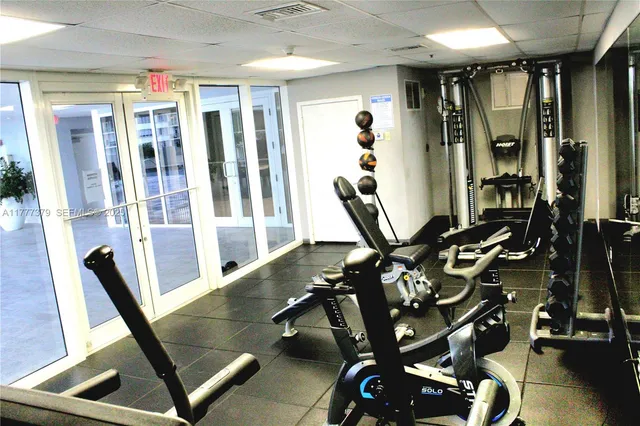 a view of a room with gym equipment