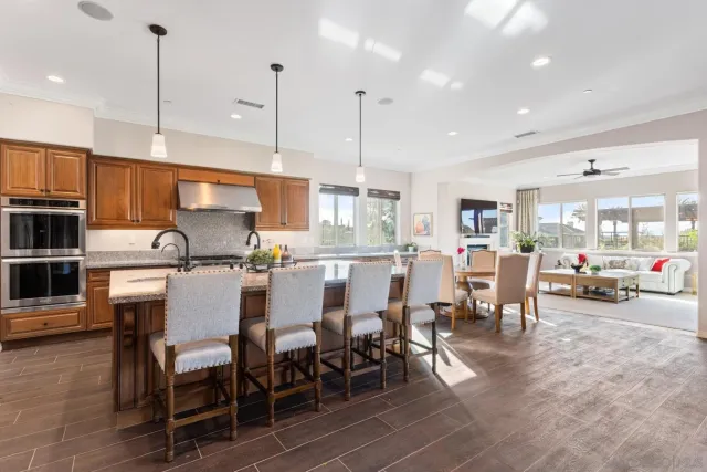 a hallway with a view of living room