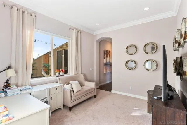 an aerial view of a house with a garden