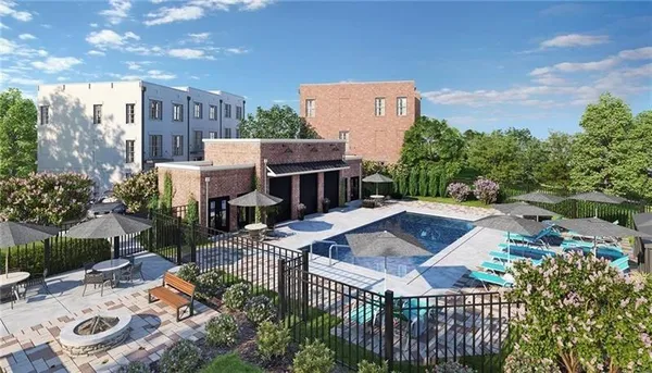 a view of swimming pool from a balcony