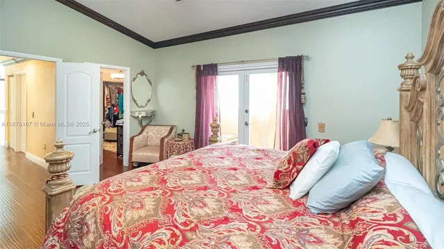 a view of a living room with wooden floor