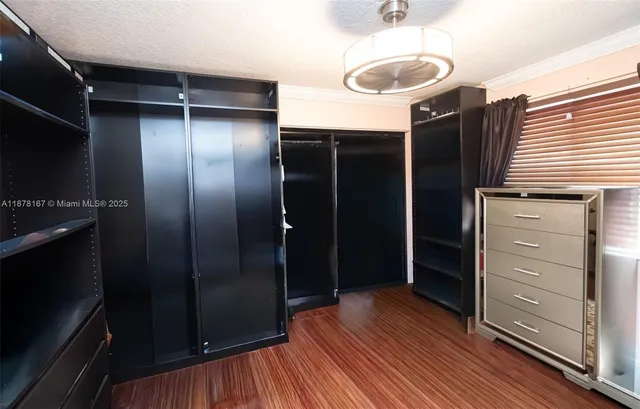 a view of a backyard with large trees