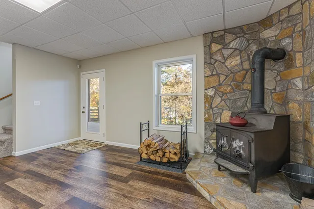 a view of a town with mountains in the background