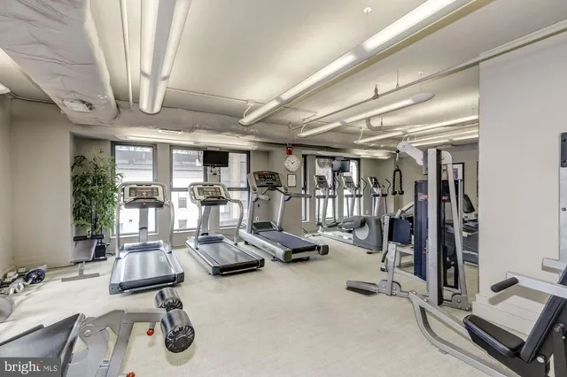 a room with gym equipment