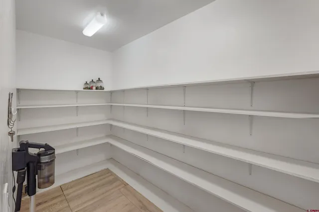 a view of walk in closet with empty racks