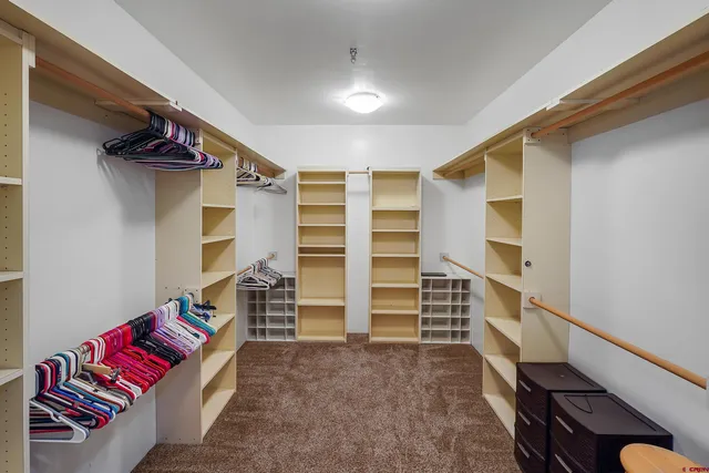 a view of walk in closet with clothes and shoes