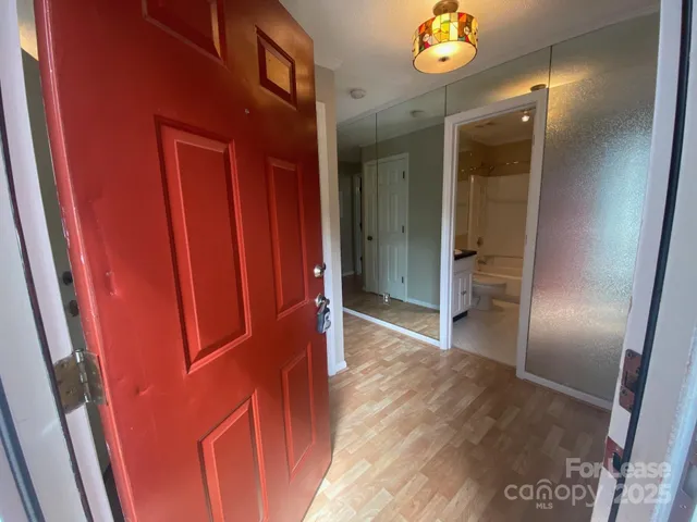 a view of a hallway with elevator