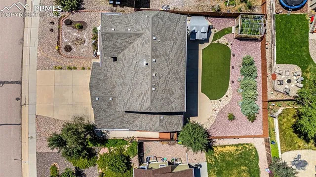 an aerial view of a house