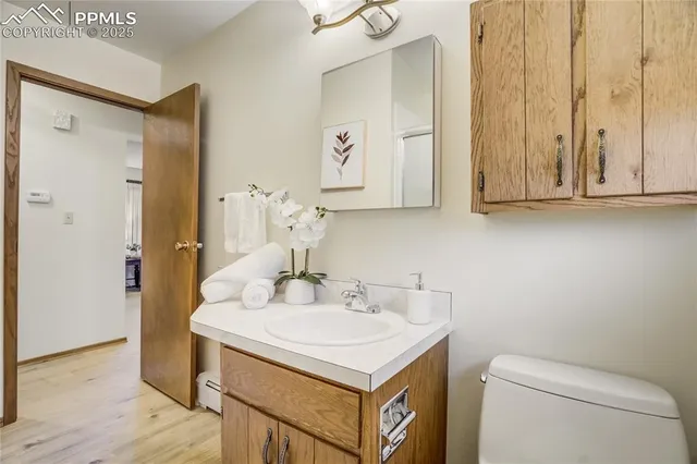 a bathroom with a sink toilet and vanity