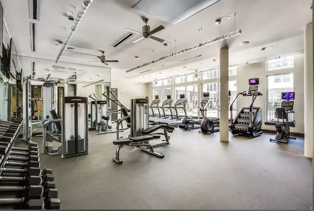 a view of a room with gym equipment