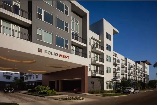 a front view of a building with street view