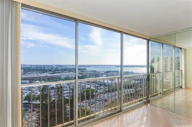 a view of a city from a balcony