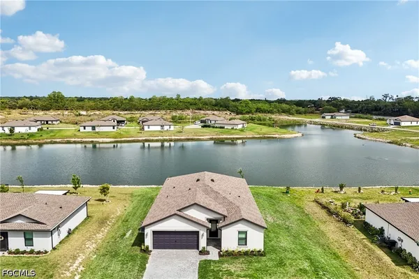 a view of a lake with a city view