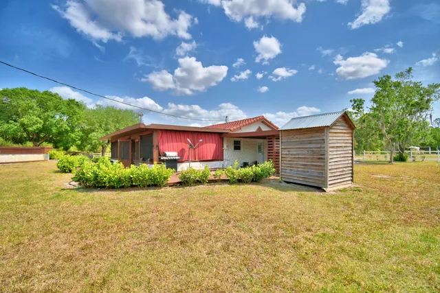 a view of an outdoor space and swimming pool