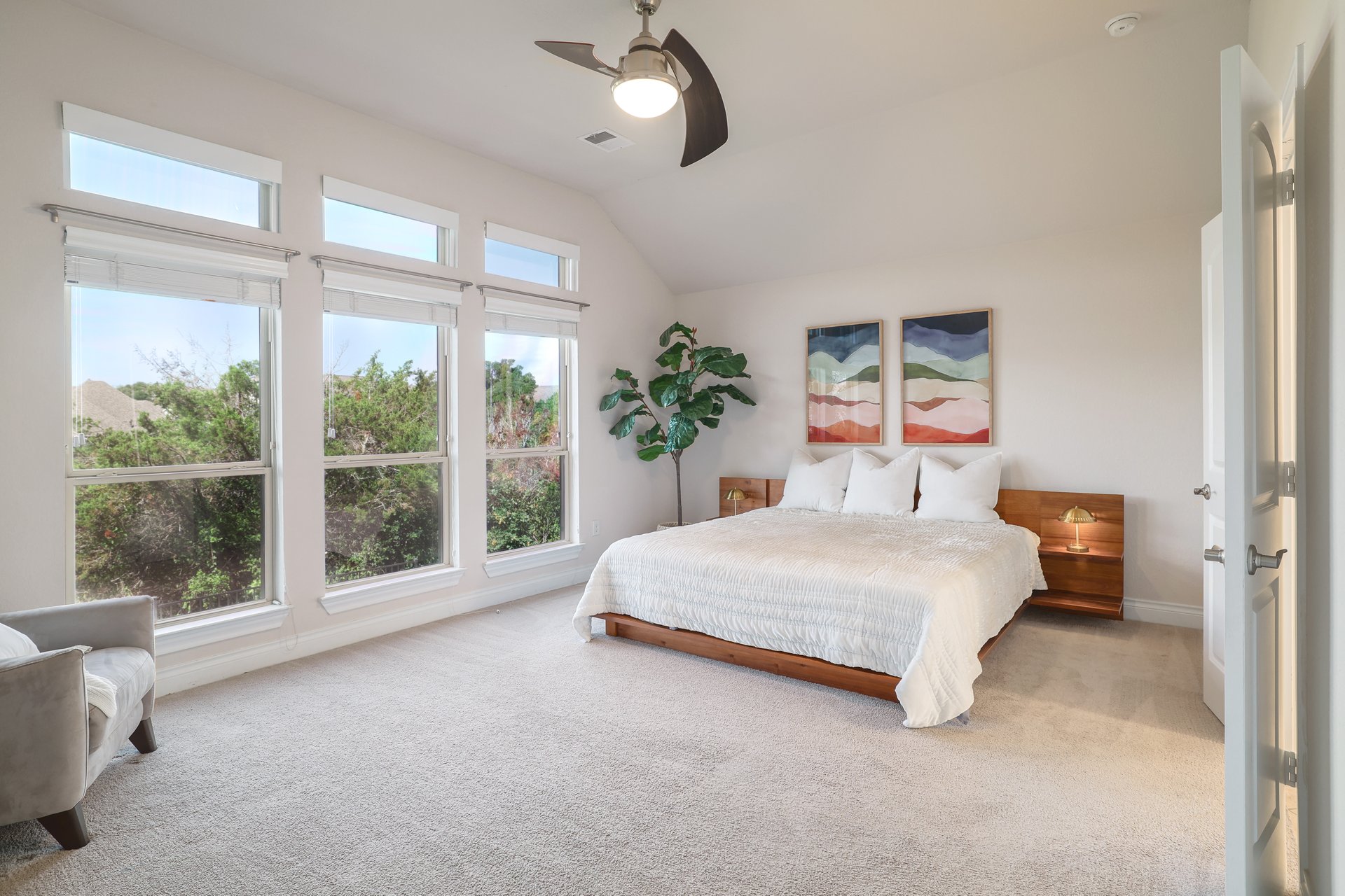 173 Santa Maria Street Georgetown, TX 78628 - Photo 21 of 39 Vaulted ceiling with a contemporary ceiling fan and light fixture