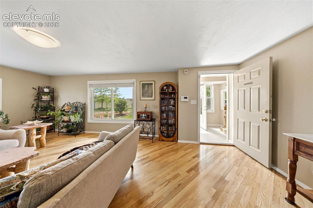 13075 Blaney Road South Peyton, CO 80831 - Photo 5 of 40 Warm-toned wood-finish flooring throughout, complemented by a white ceiling and neutral wall paint