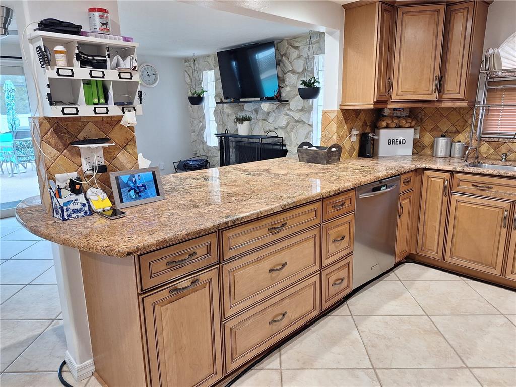 9415 Indale Drive New Port Richey, FL 34654 - Photo 16 of 93 a kitchen with granite countertop a sink a stove and cabinets