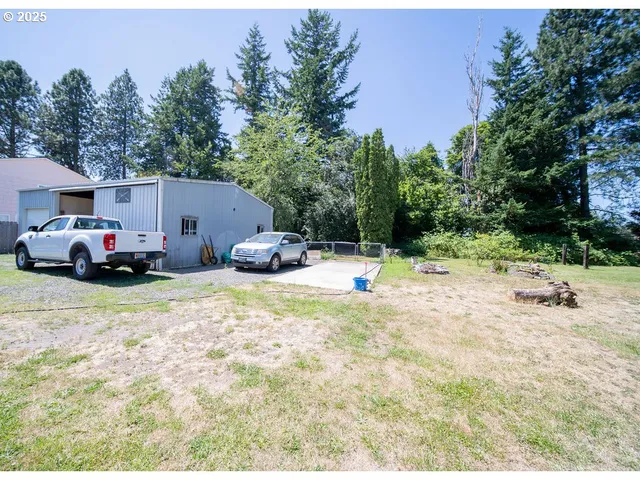 a view of a grassy field with trees
