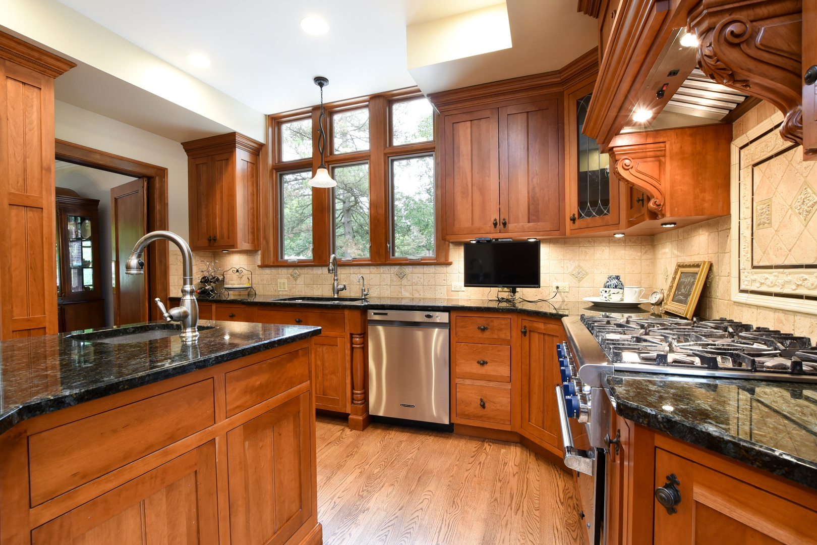 95 Michaux Road Riverside, IL 60546 - Photo 20 of 48 a kitchen with stainless steel appliances granite countertop wooden cabinets a sink a stove and a refrigerator