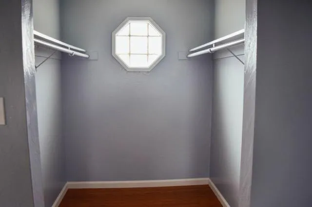 a view of small space with racks on the wall