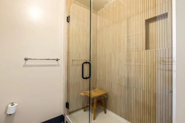 a bathroom with a shower