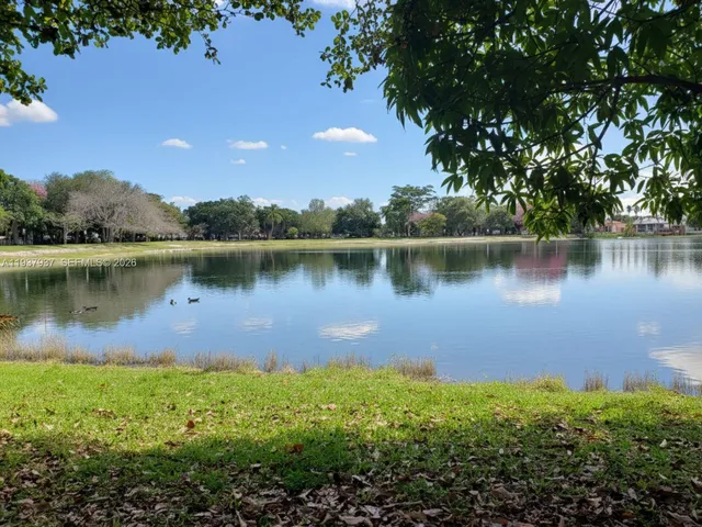 a view of a lake with a forest