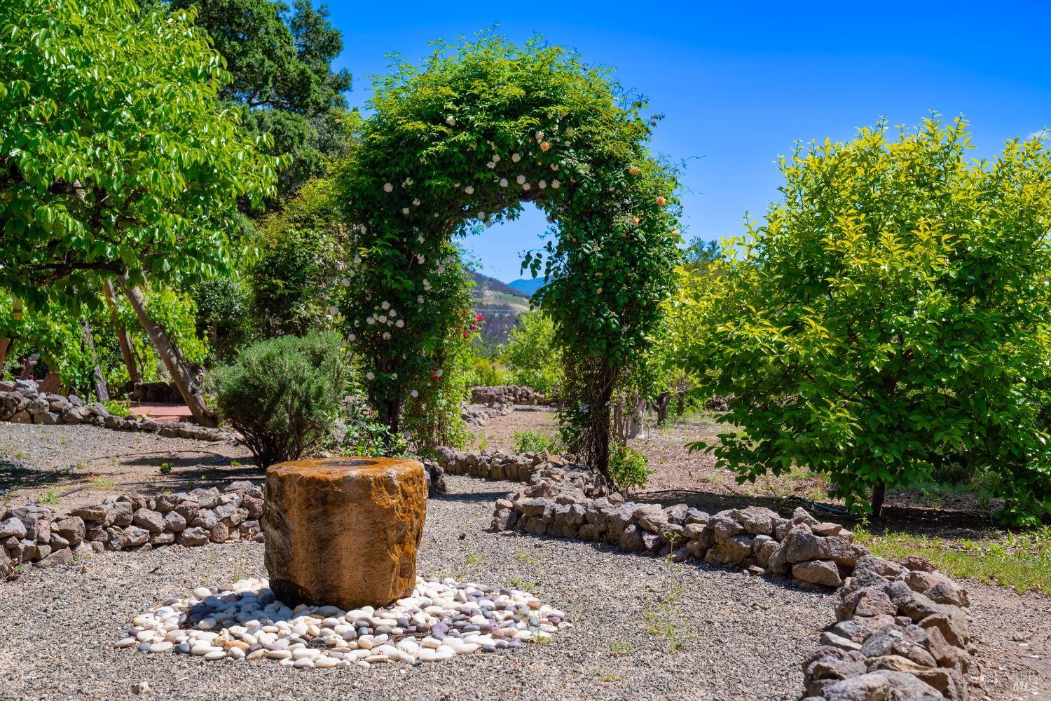 321 Dutch Henry Canyon Road Calistoga, CA 94515 - Photo 39 of 45 a view of a backyard with table and chairs potted plants and large tree