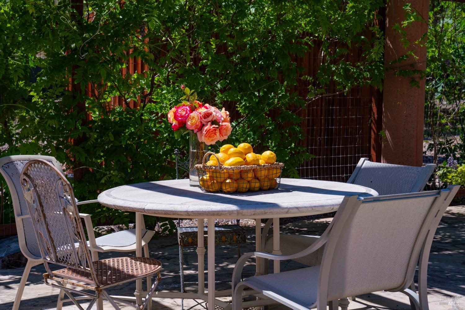 321 Dutch Henry Canyon Road Calistoga, CA 94515 - Photo 5 of 45 a patio with table and chairs and potted plants