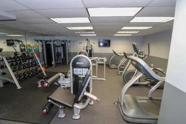 a view of a room with gym equipment