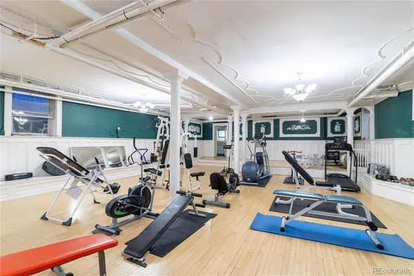 a view of a cafe with sitting area
