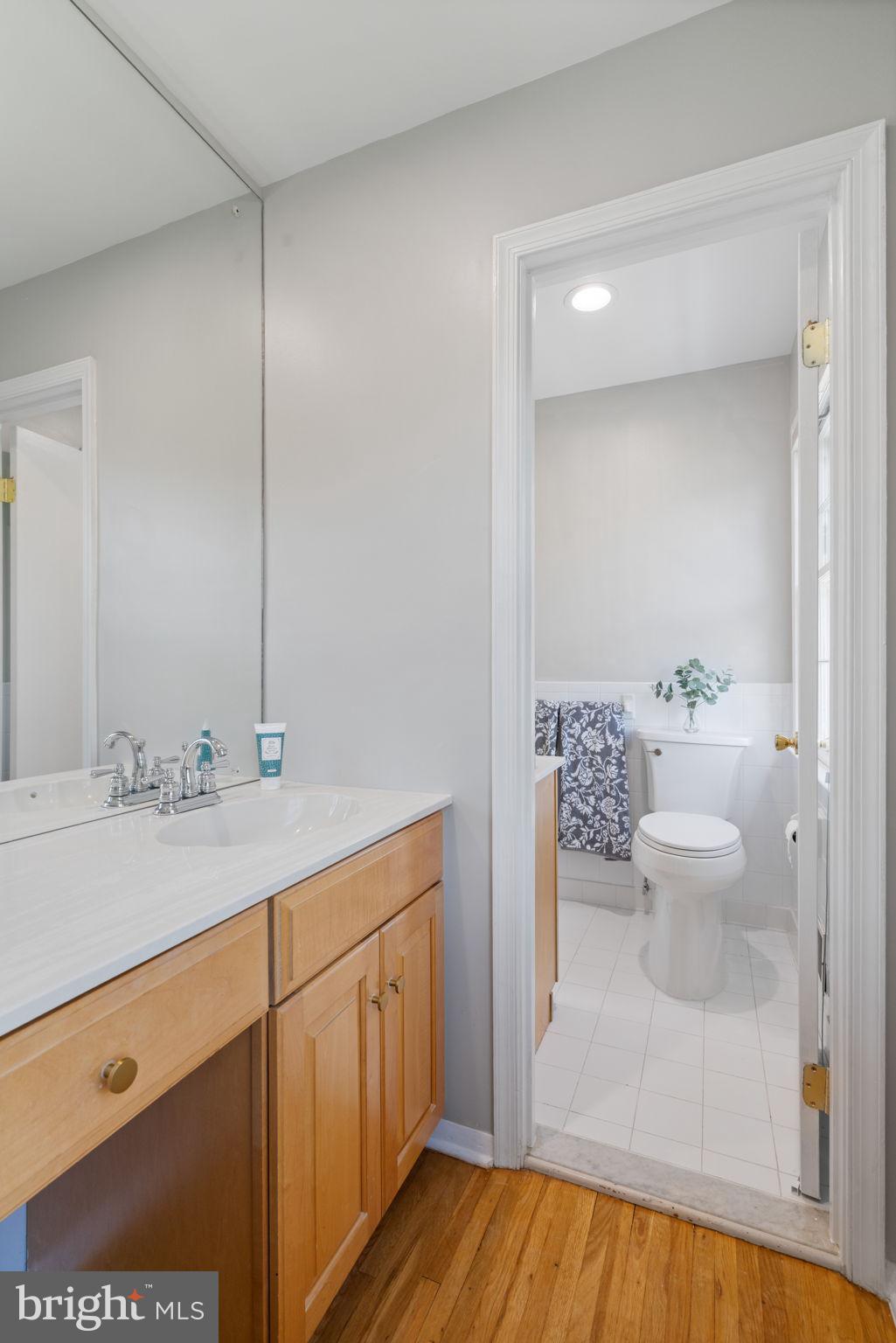 8328 Carrleigh Parkway Springfield, VA 22152 - Photo 26 of 58 a bathroom with a sink a toilet and a mirror