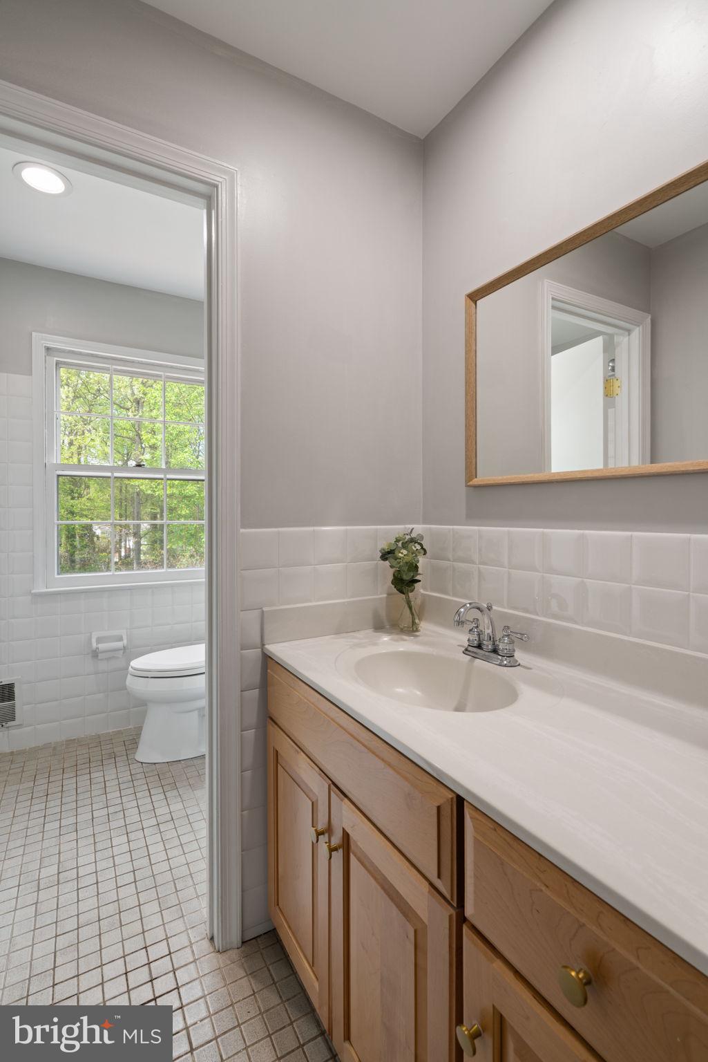 8328 Carrleigh Parkway Springfield, VA 22152 - Photo 34 of 58 a bathroom with a sink a toilet and a mirror