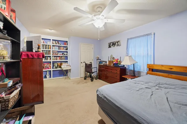 a living room with furniture and a lamp