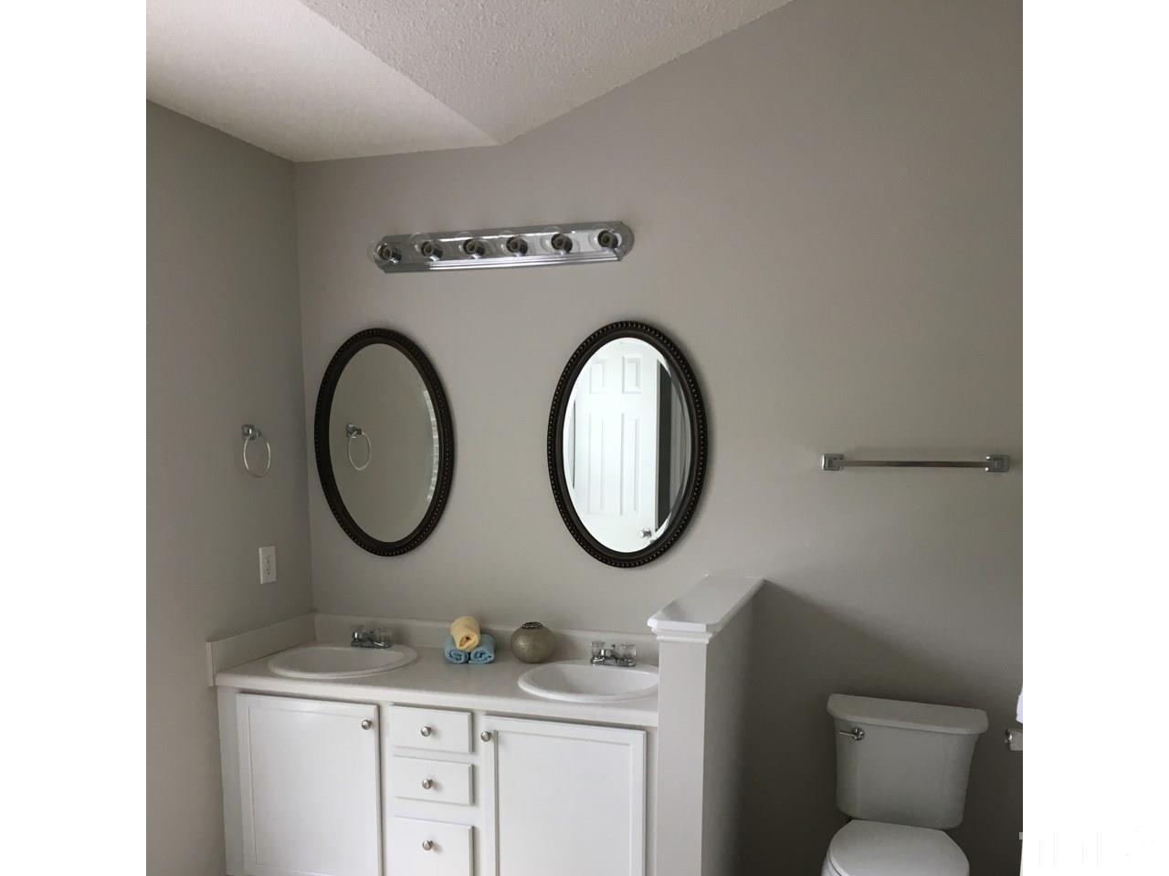 1410 Big Leaf Loop Apex, NC 27502 - Photo 13 of 20 a bathroom with a toilet a sink and a mirror