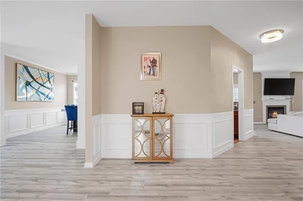 a view of a living room and dining room