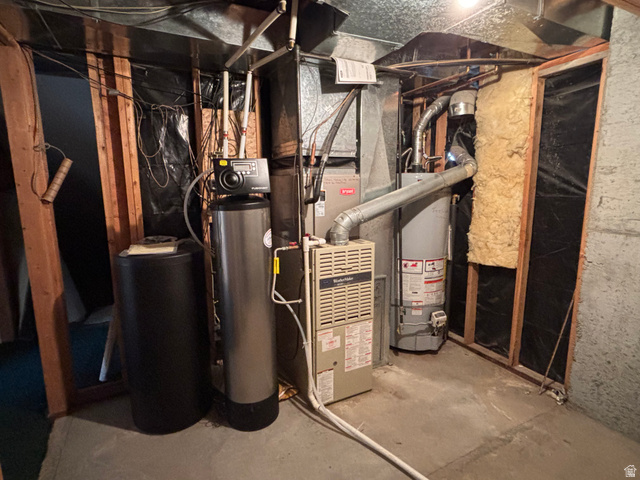 798 South 600 East Payson, UT 84651 - Photo 31 of 31 Mechanical room featuring a water heater, furnace, and water softener system