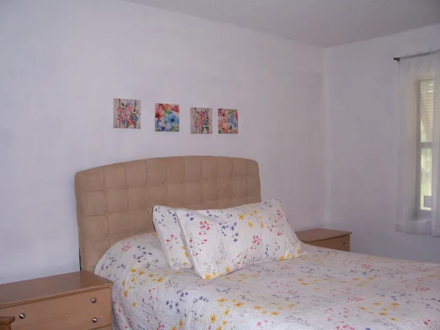 a bedroom with a bed and a couch