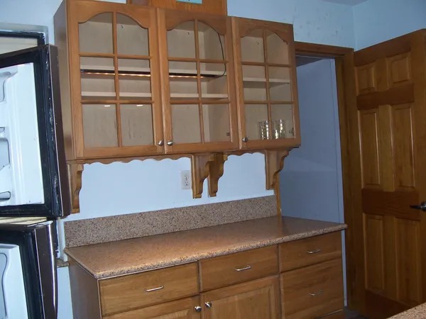 a view of wooden cabinets