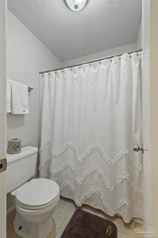 a white toilet sitting next to a shower curtain